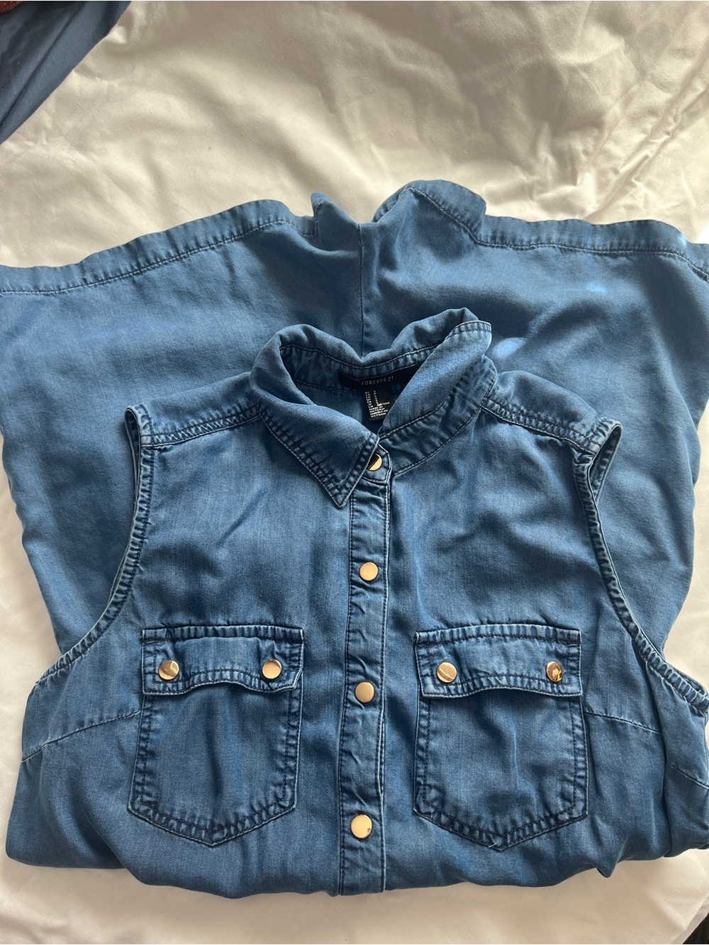 Forever 21 Sleeveless Denim Button-Front Romper - Blue
